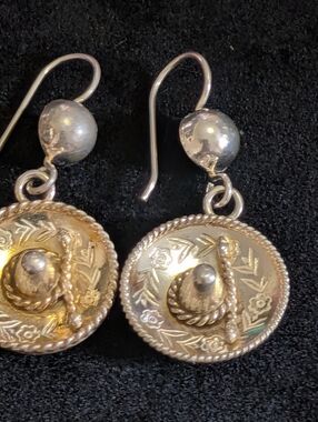 Vintage 925 Silver Mexico Sombrero Hat Earrings